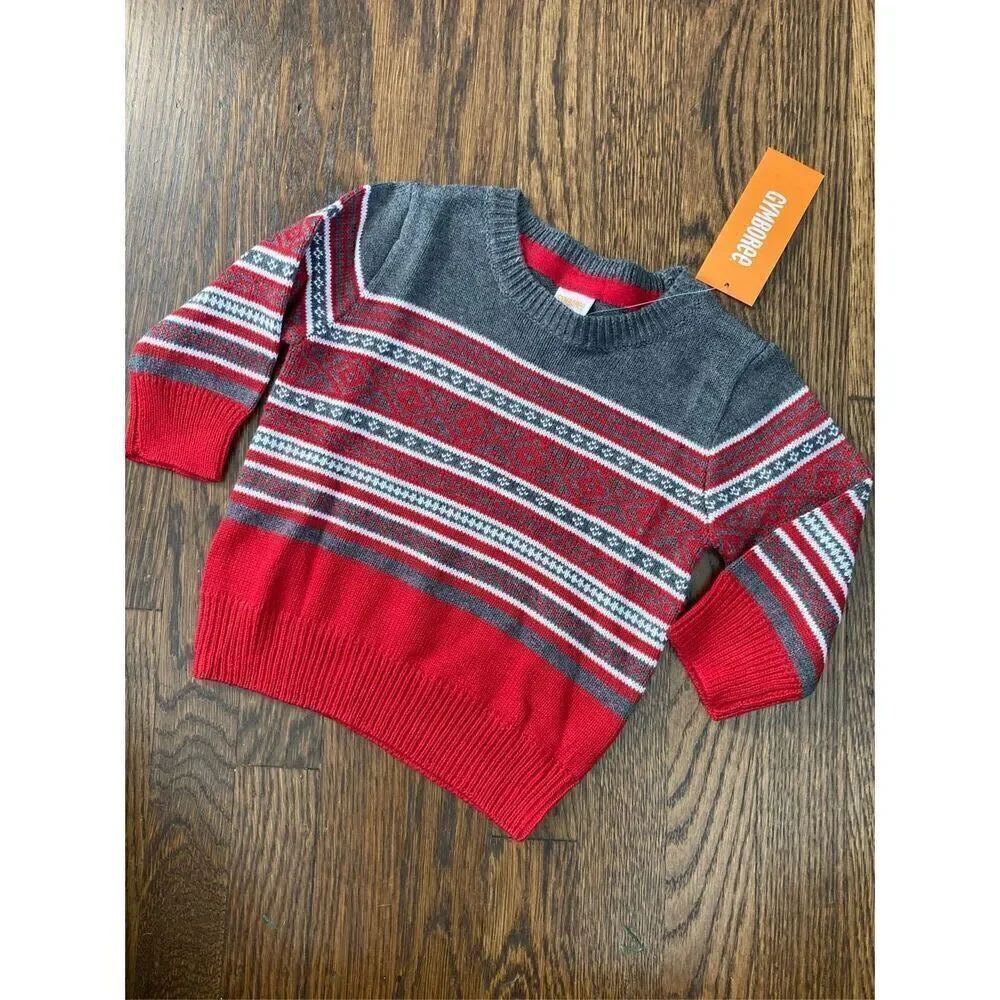 NEW GYMBORee Baby 6-12 Months Red Fair Isle Sweater